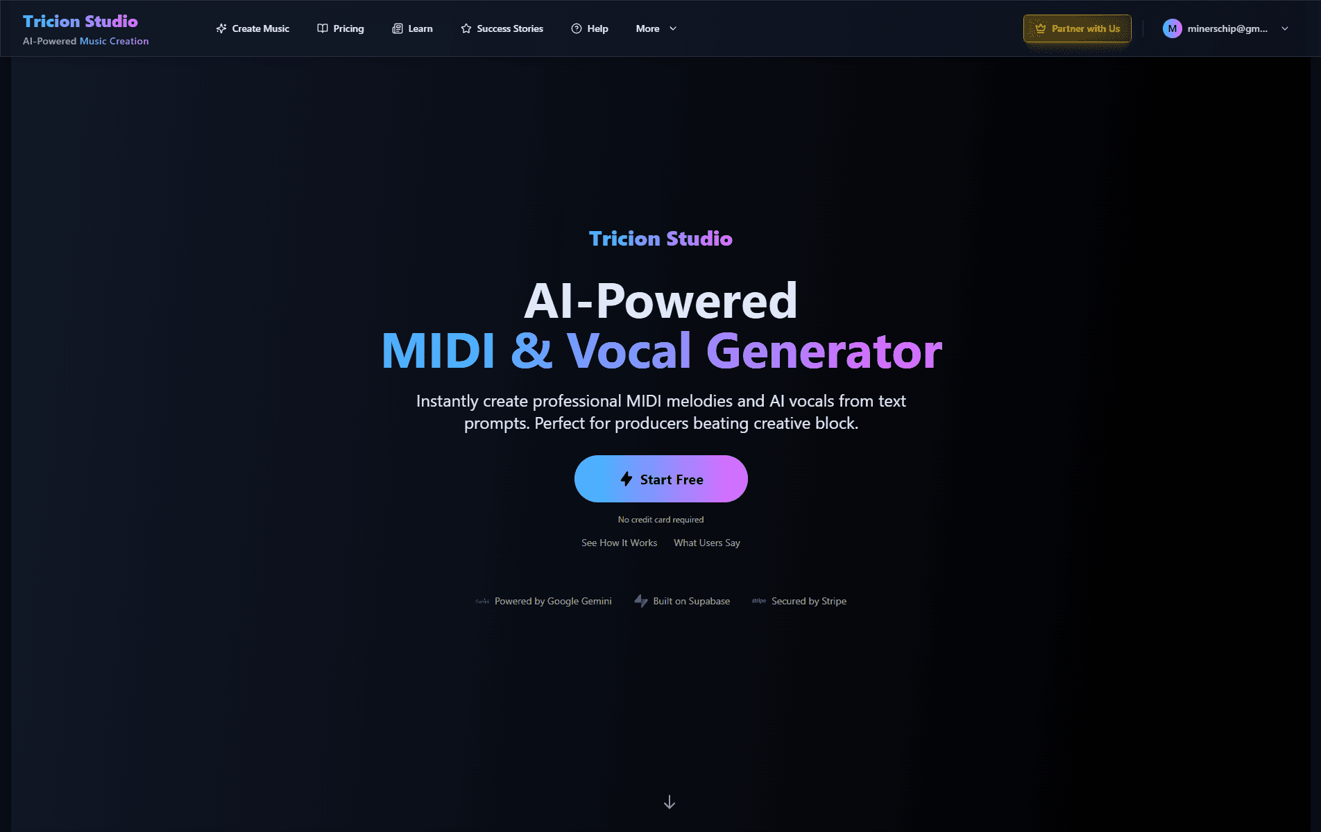 Tricion Studio AI-powered MIDI and vocal generator interface
