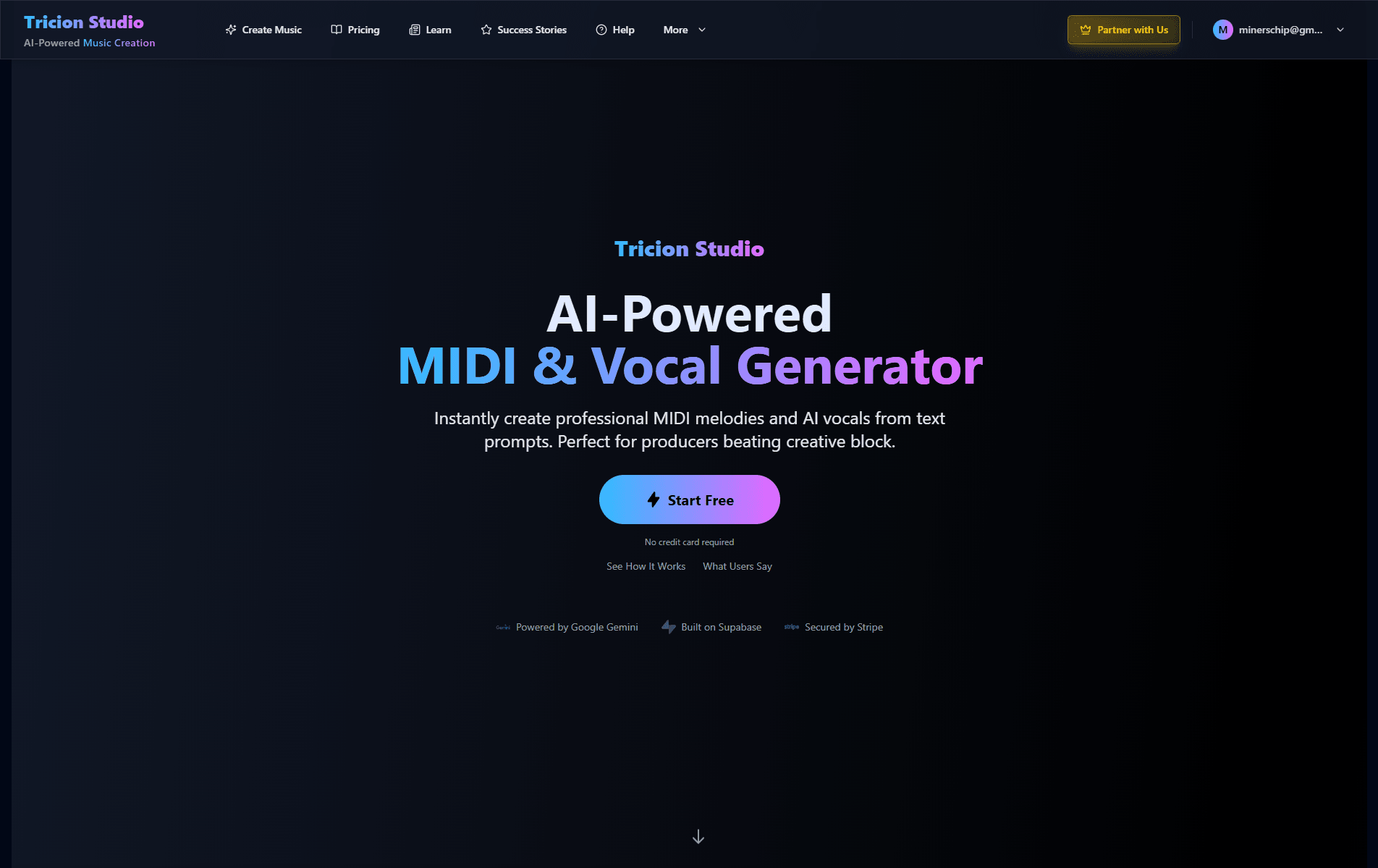 Tricion Studio AI-powered MIDI and vocal generator interface